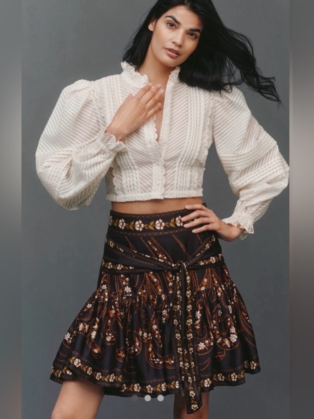 FARM Rio Black Garden Belted Viscose Mini Skirt - Picture 5 of 9